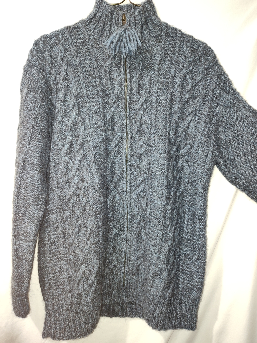 Jones New York Blue-Gray Cable Knit Zip Cardigan